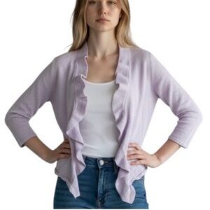 Talbots Lavender Ruffle Cardigan Merino Wool Sweater Elvin Forest Fairy Medium